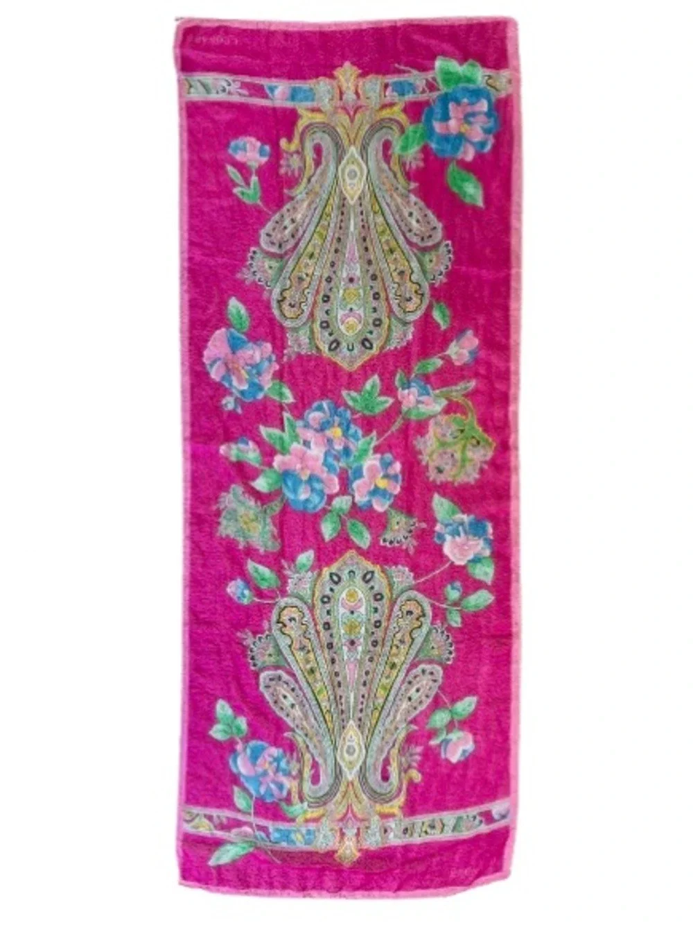 Leonard Paris 100% Silk Oversized Oblong Scarf Shawl 27”x70” Pink Floral Paisley